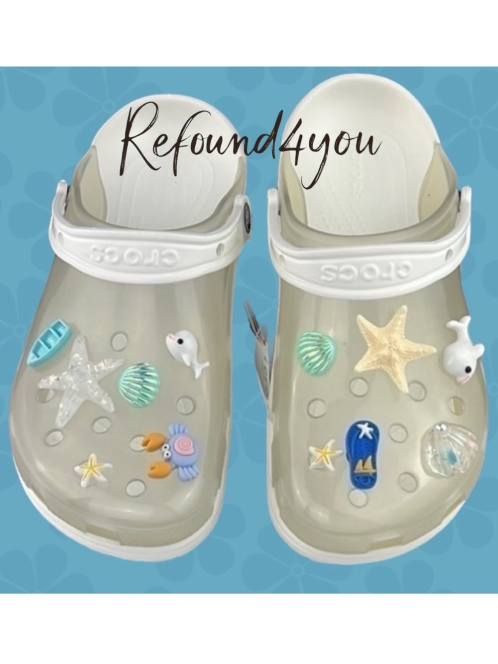 Crocs - ‘The Beach’ Clear/White Classic Clogs. Woman SZ: 7,8,9. NWT. Firm!
